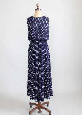 Vintage 1980s Navy and White Polka Dot Day Dress