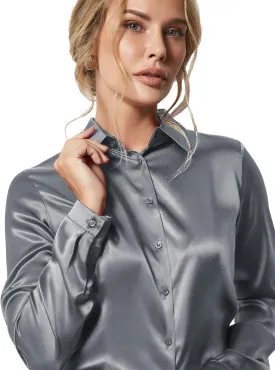 Women's Blouse Satin Silk Shirts, Casual Loose Long Sleeve for Office Work, Corporate Outfit Clothes