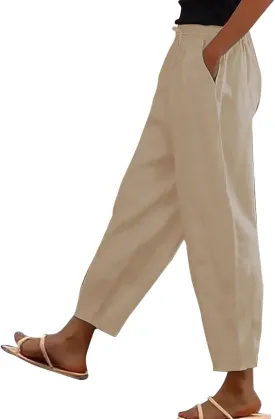 Women's Fashion Elastic Lightweight Breathable Lace Trim Vintage Casual Dressy Loose Fit Pants