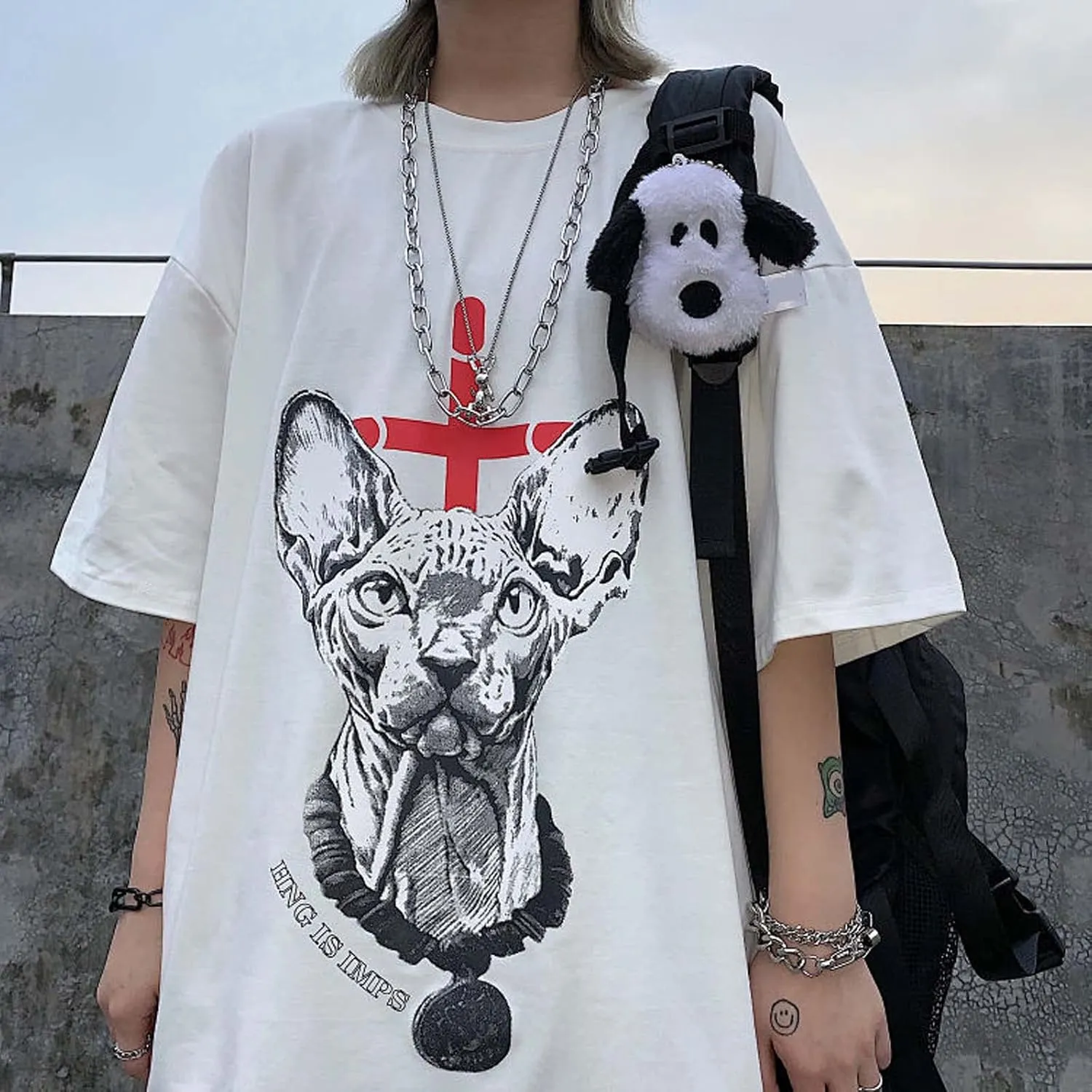 Women's Goth T-Shirt Summer Graphic Harajuku Gothic Anime Print Novelty Short Sleeve Top