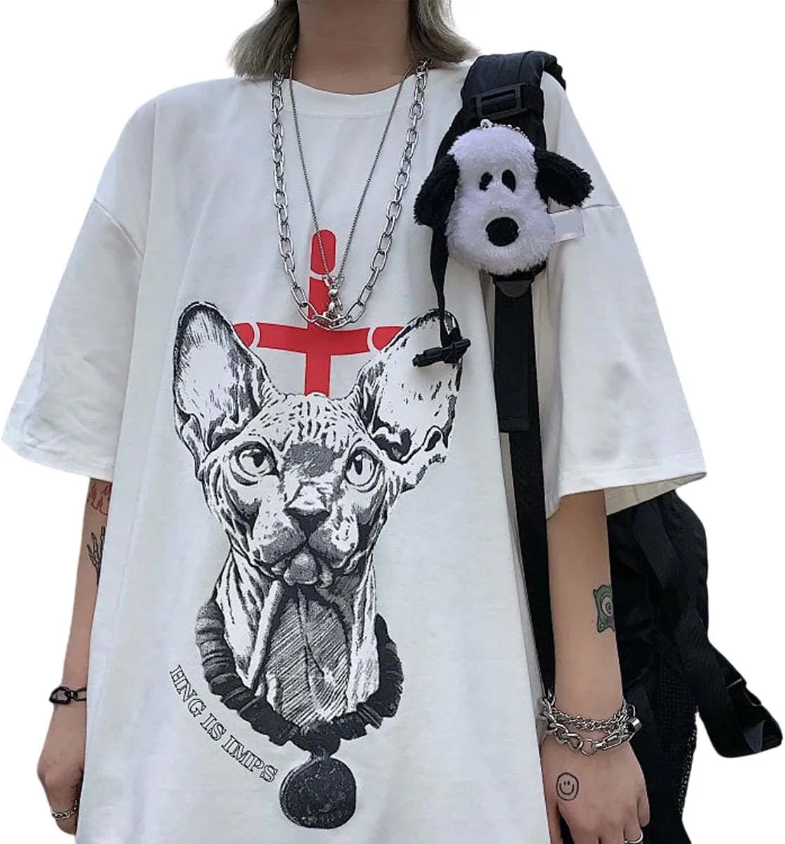 Women's Goth T-Shirt Summer Graphic Harajuku Gothic Anime Print Novelty Short Sleeve Top