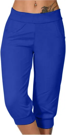 Women's High Waist Stretch Pant Elastic Summer Casual Capris Sweatpant Mid Calf Length Trouser Sport Vacation Pants