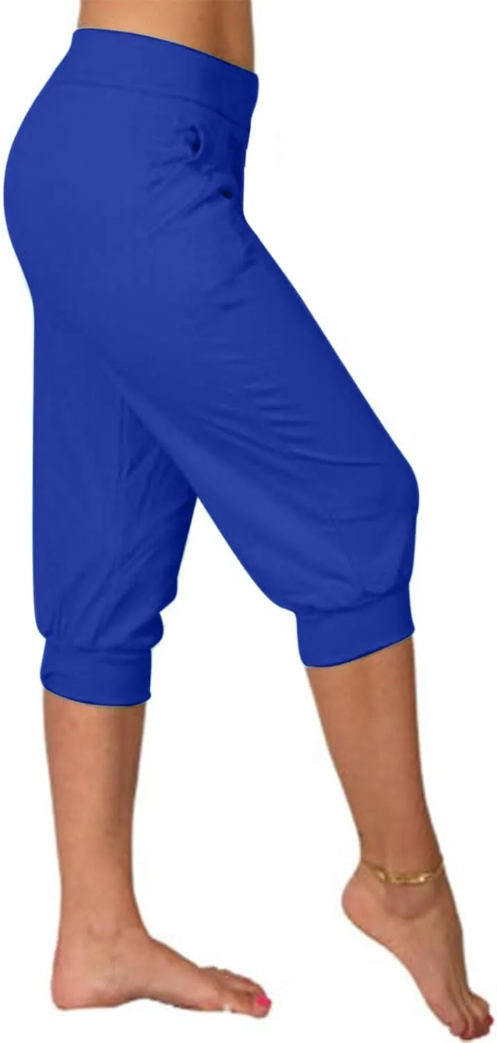 Women's High Waist Stretch Pant Elastic Summer Casual Capris Sweatpant Mid Calf Length Trouser Sport Vacation Pants