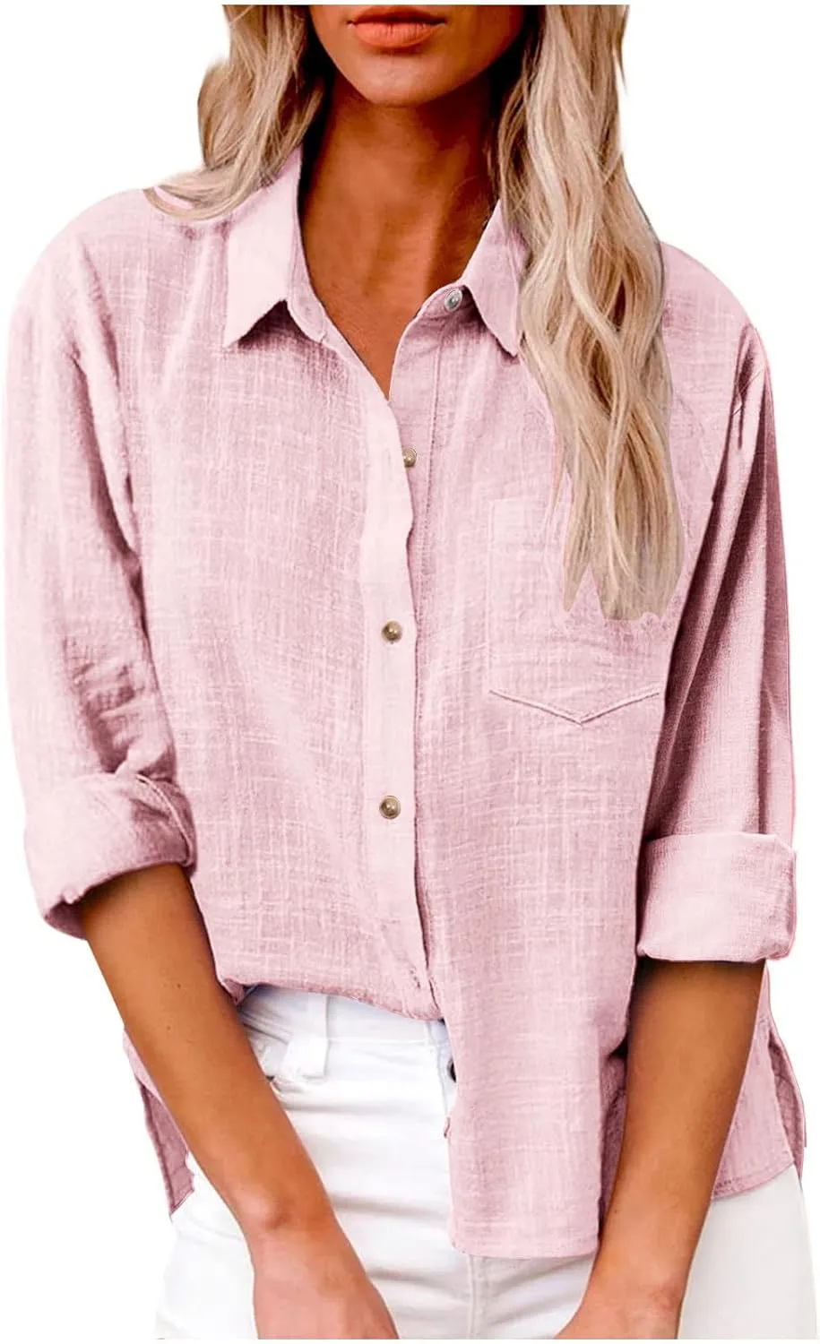 Women's Linen Shirt 2024 Fall Casual Loose Long Sleeve V Neck Blouses Cotton Linen Going Out Vintage Long Sleeve