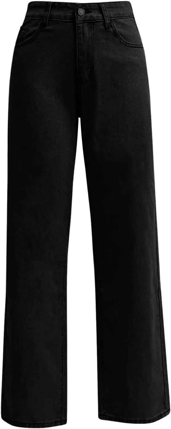 Womens Straight Leg Jeans High Waisted Trendy Welt Stretchy Baggy Loose Denim Pants with Pockets