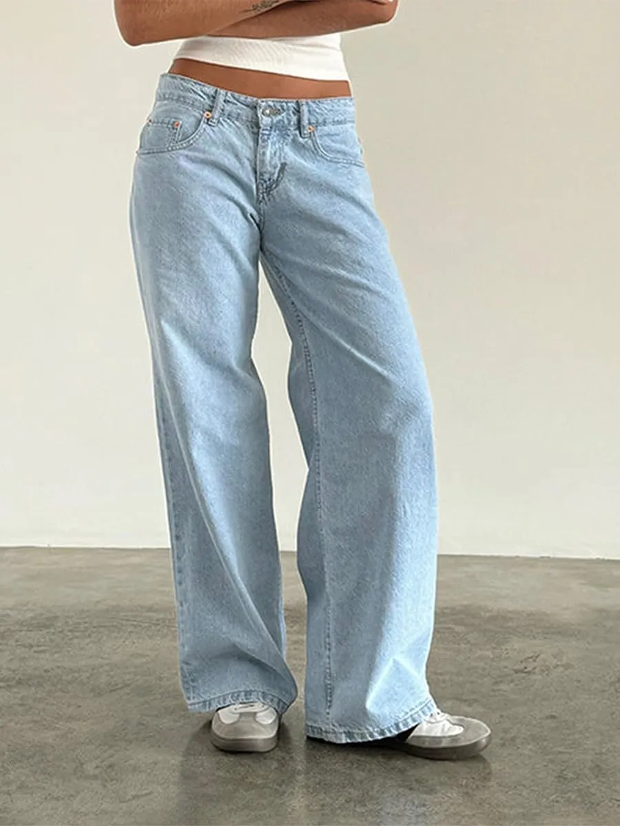 Y2k Low Rise Baggy Jeans Women Loose Fit Boyfriend Straight Wide Leg Jeans Trendy Stretch E-Girl Denim Pants