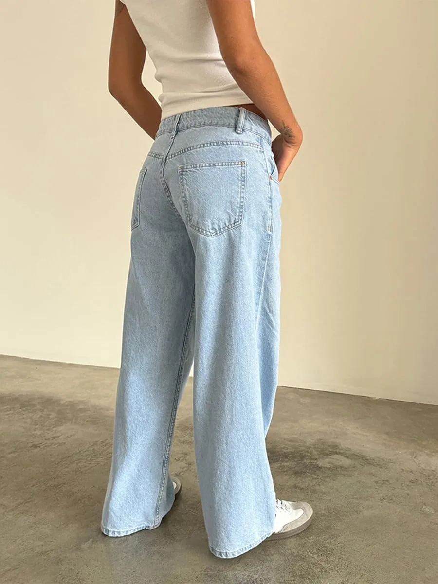 Y2k Low Rise Baggy Jeans Women Loose Fit Boyfriend Straight Wide Leg Jeans Trendy Stretch E-Girl Denim Pants