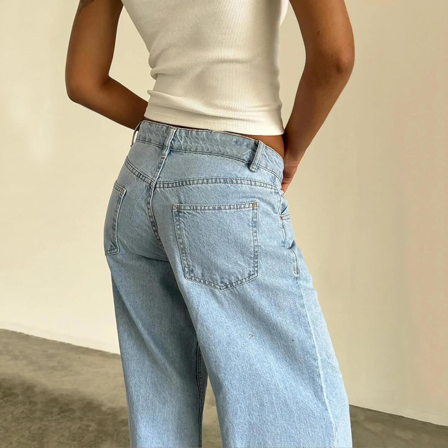 Y2k Low Rise Baggy Jeans Women Loose Fit Boyfriend Straight Wide Leg Jeans Trendy Stretch E-Girl Denim Pants