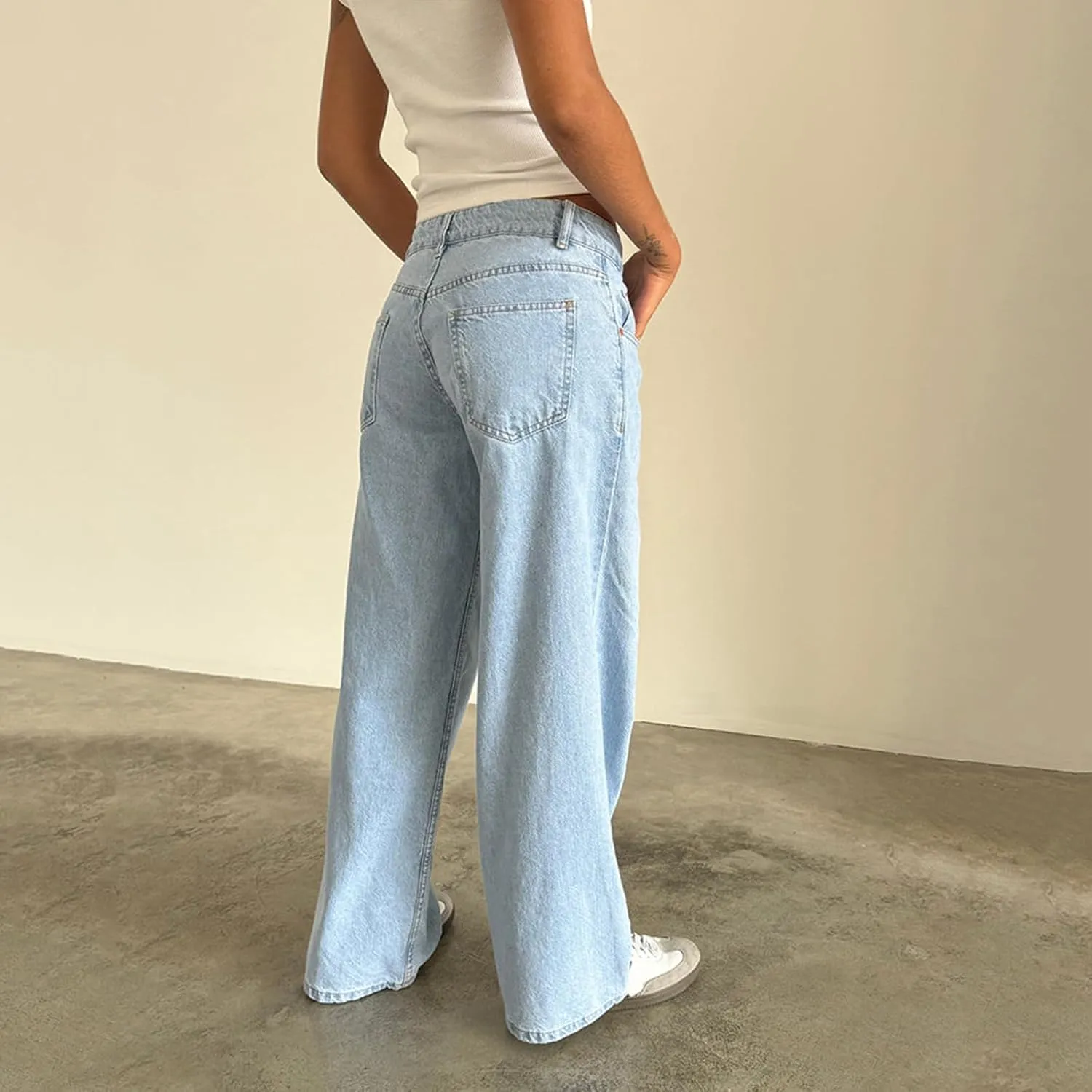 Y2k Low Rise Baggy Jeans Women Loose Fit Boyfriend Straight Wide Leg Jeans Trendy Stretch E-Girl Denim Pants