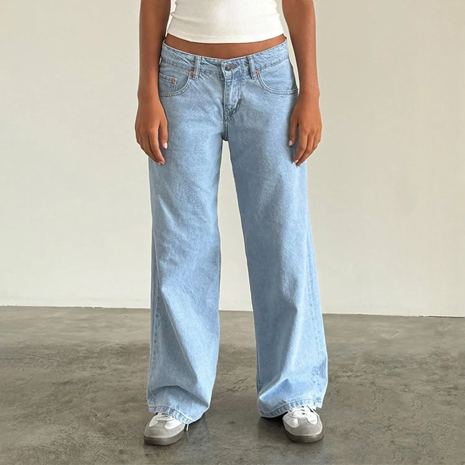 Y2k Low Rise Baggy Jeans Women Loose Fit Boyfriend Straight Wide Leg Jeans Trendy Stretch E-Girl Denim Pants