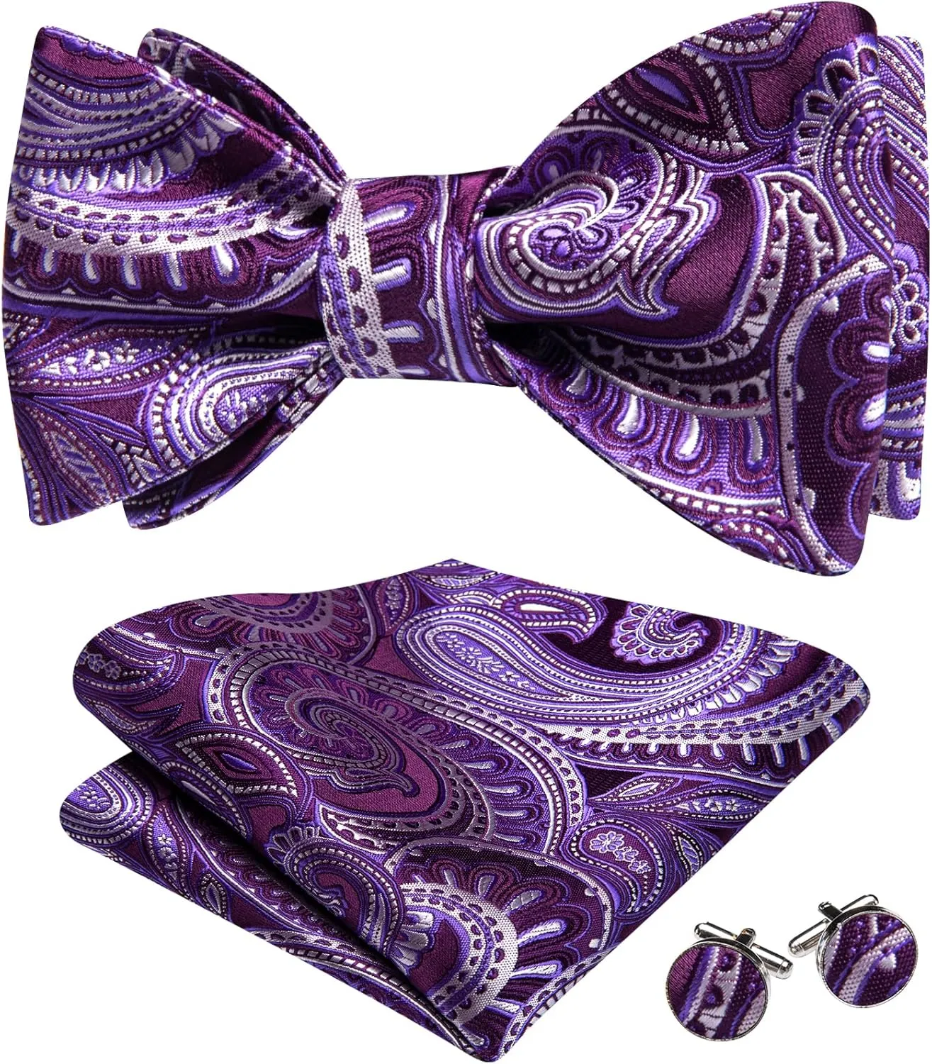 YOHOWA Bow Ties for Men Paisley Self Tie Bowtie Pocket Square Cufflinks Set Classic Woven Formal Wedding Tuxedo Party