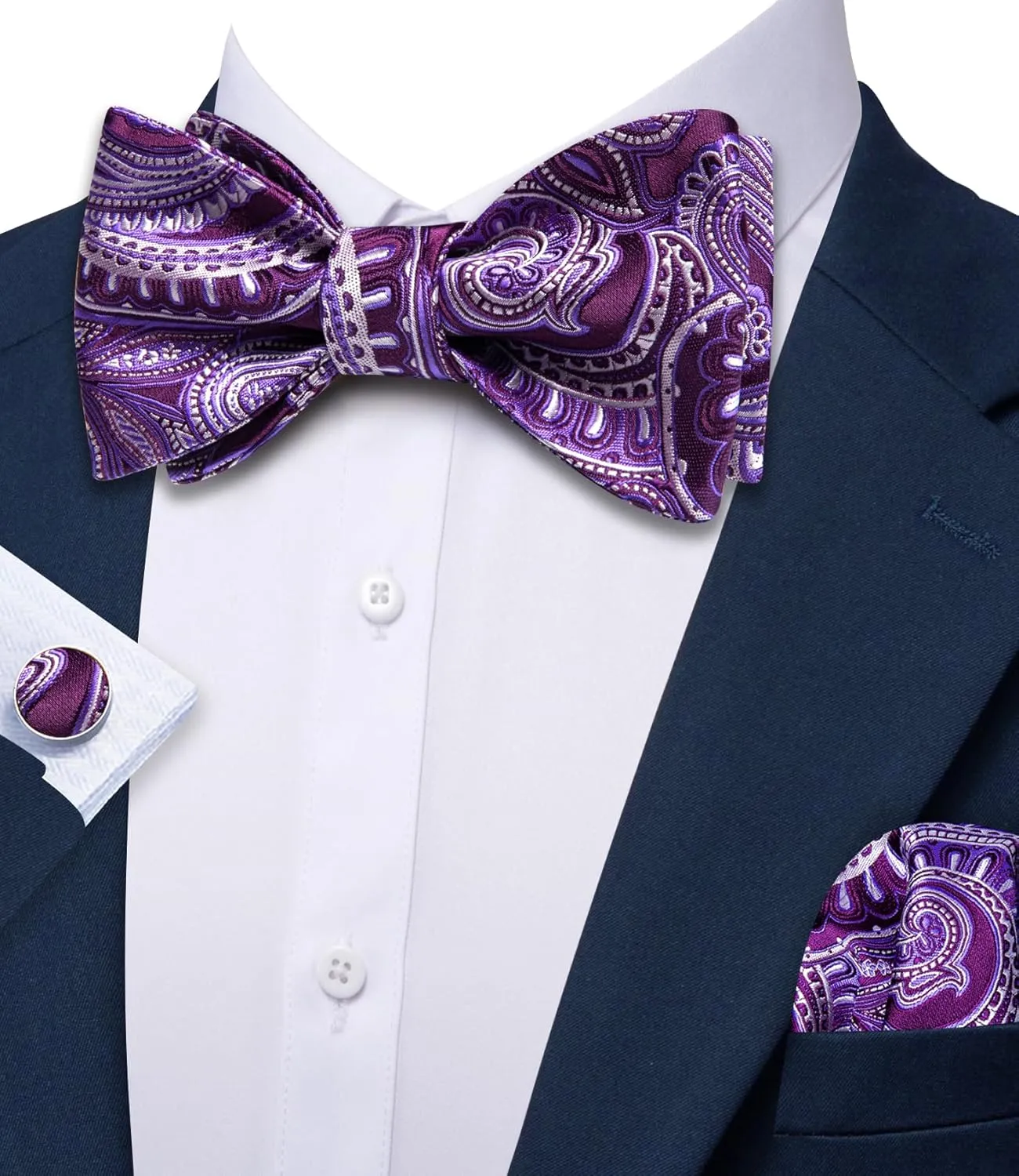 YOHOWA Bow Ties for Men Paisley Self Tie Bowtie Pocket Square Cufflinks Set Classic Woven Formal Wedding Tuxedo Party