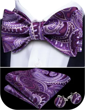 YOHOWA Bow Ties for Men Paisley Self Tie Bowtie Pocket Square Cufflinks Set Classic Woven Formal Wedding Tuxedo Party