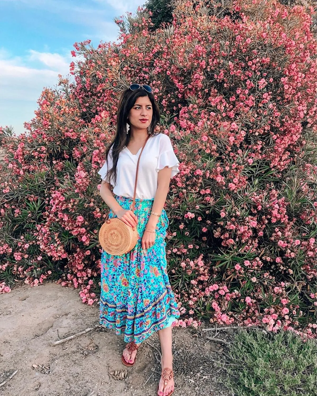 ZESICA Women's 2025 Summer Bohemian Floral Printed Elastic Waist A Line Maxi Skirt with Pockets